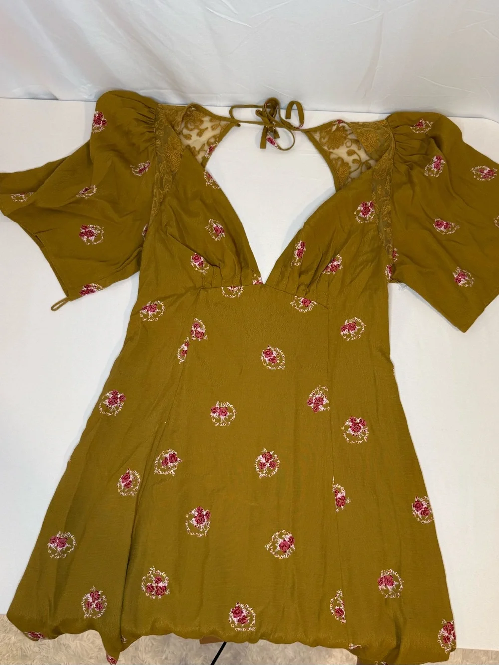 Free People NWT Floral Lace Open Back Mini Dress Size 2 - Picture 6 of 8